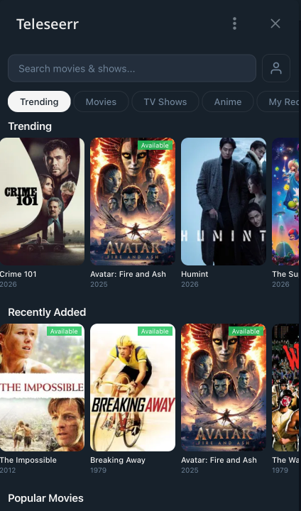 Teleseerr media browser inside Telegram.